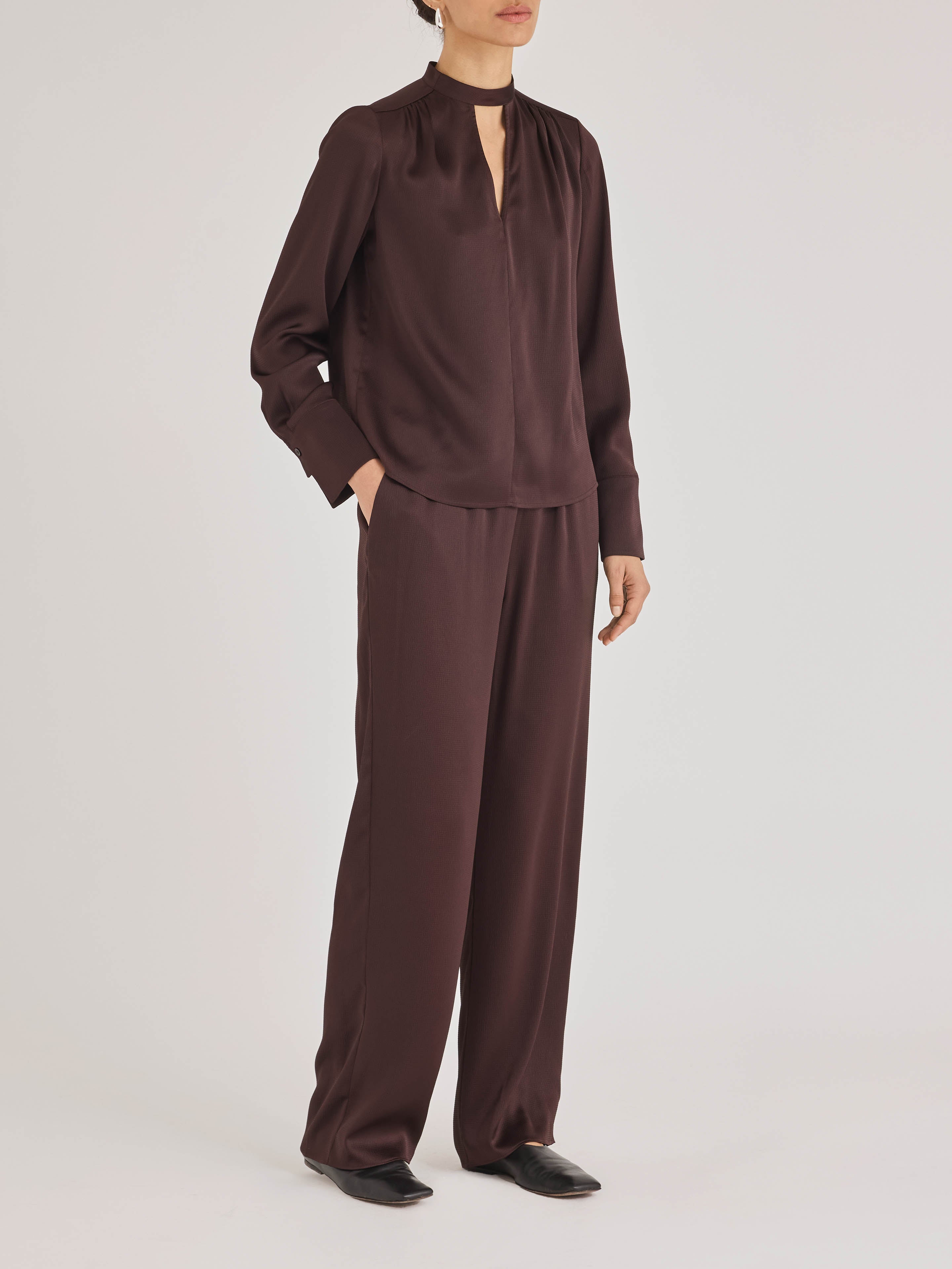 Raisin Satin Tie-Neck Blouse Gianna Blouse in Raisin by Rebecca Taylor