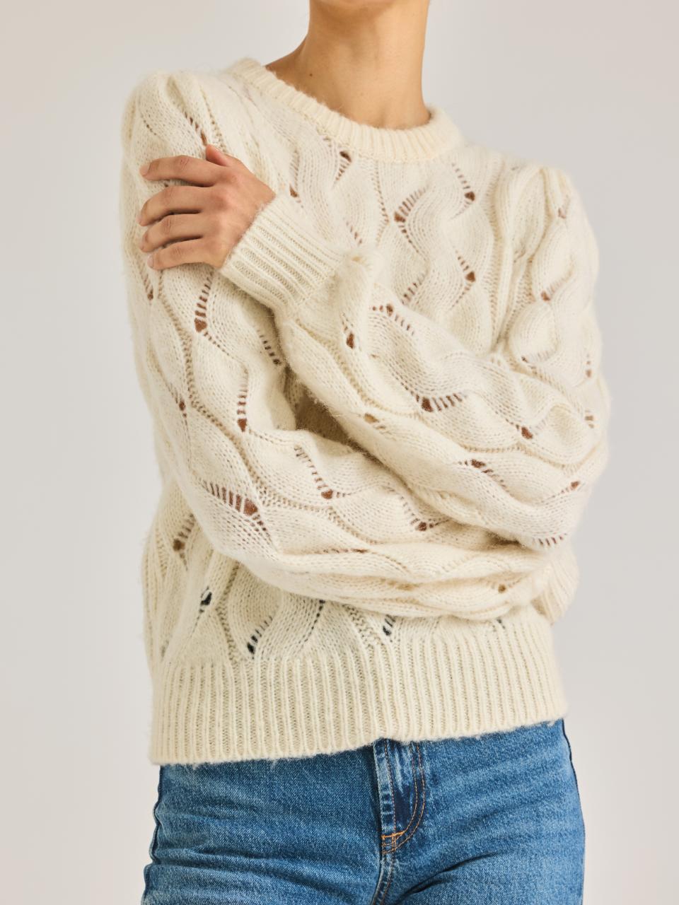 Alpaca Chainette Sweater in Ivory by Rebecca Taylor
