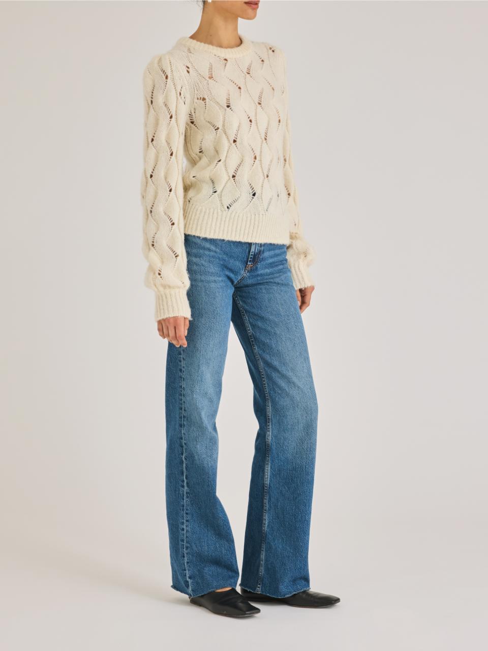 Alpaca Chainette Sweater in Ivory by Rebecca Taylor