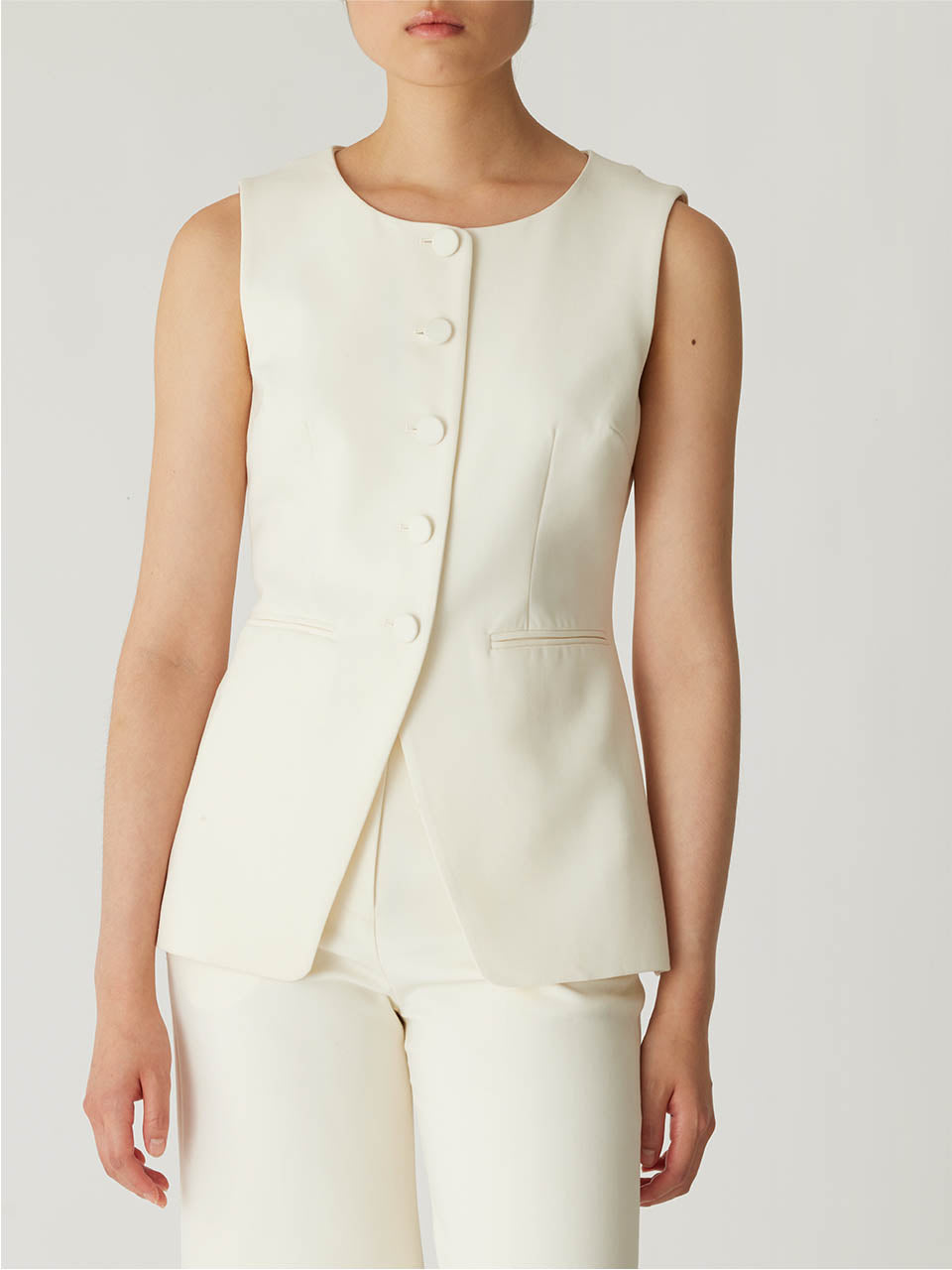 Cream Tailored Buttoned Vest Refined Suiting Button Front Vest in Cream by Rebecca Taylor