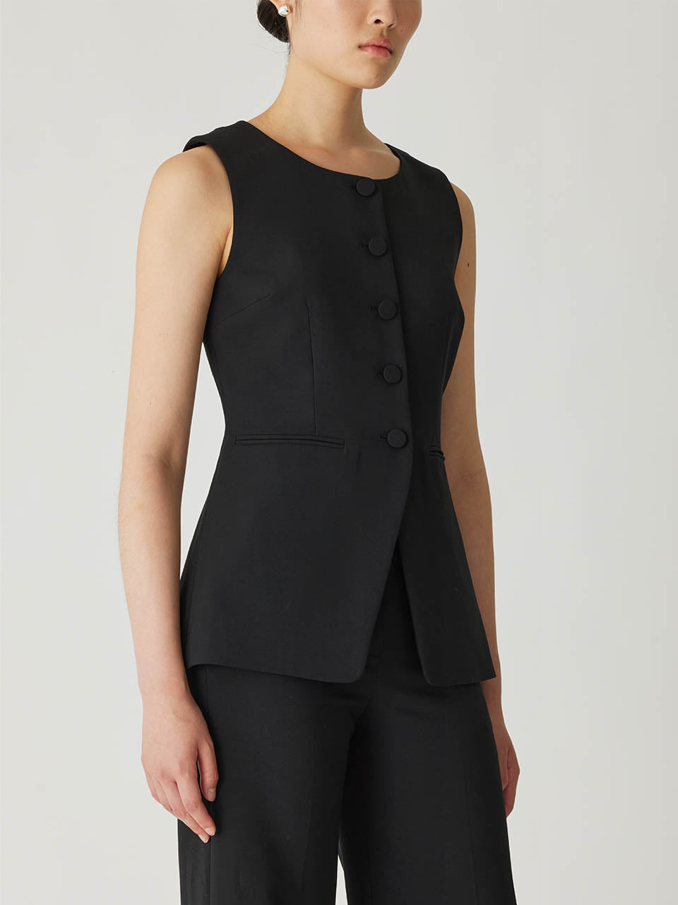 Black Tailored Buttoned Vest Refined Suiting Button Front Vest in Black by Rebecca Taylor
