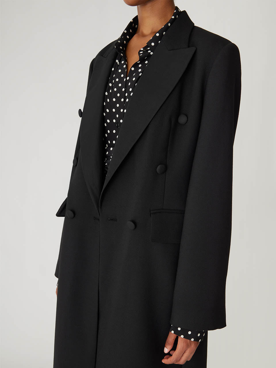 Black Double-Breasted Longline Coat Refined Suiting Crombie Coat in Black by Rebecca Taylor