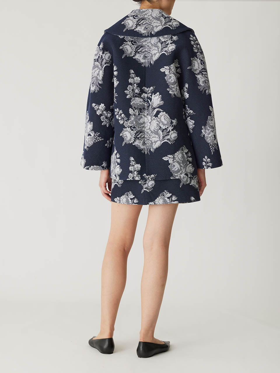 Navy Floral Print Peacoat Venice Toile Jacquard Oversized Peacoat in Indigo Combo by Rebecca Taylor