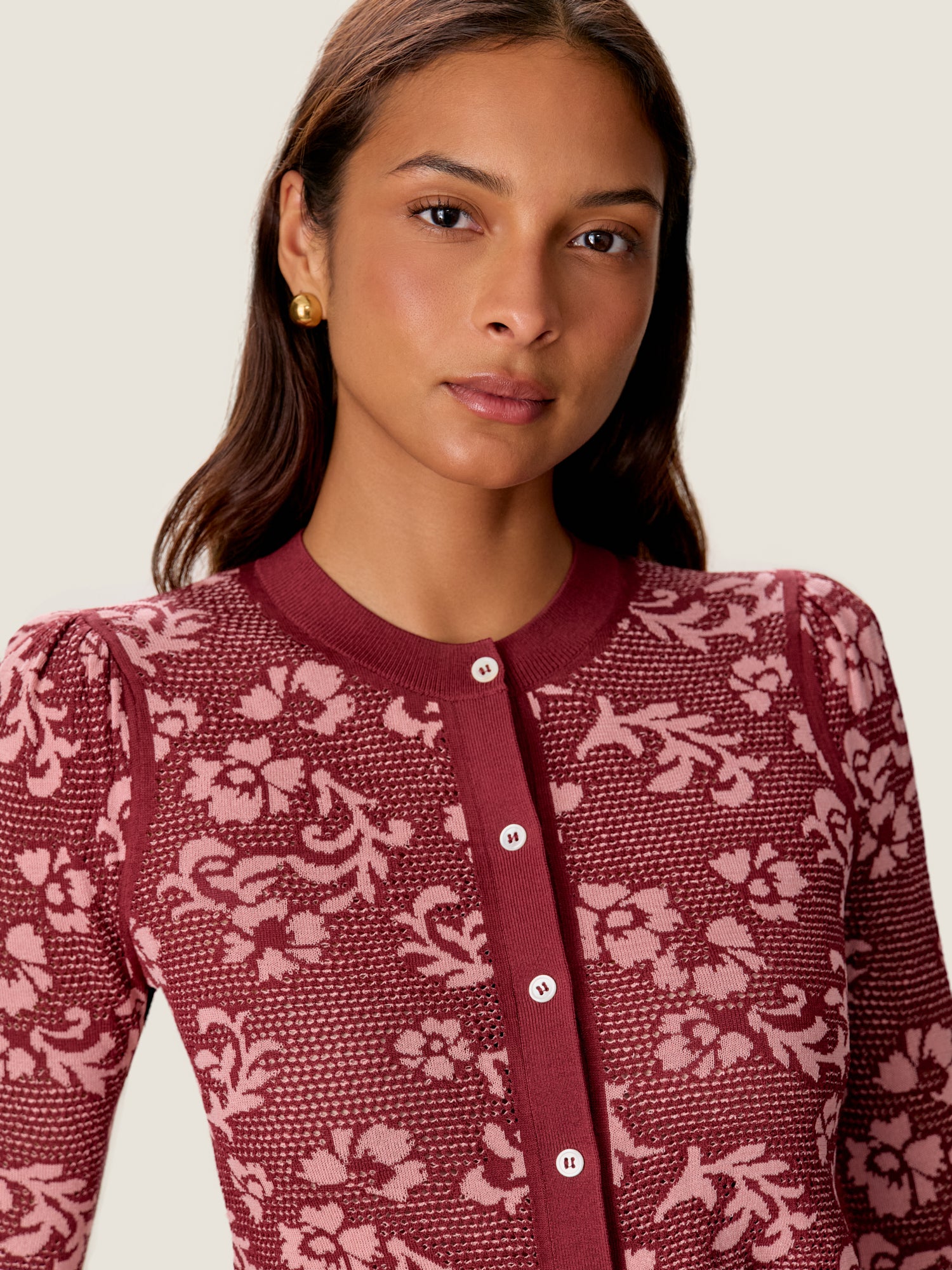 Bryn Jacquard Cardigan in Cotto/Blush by Rebecca Taylor