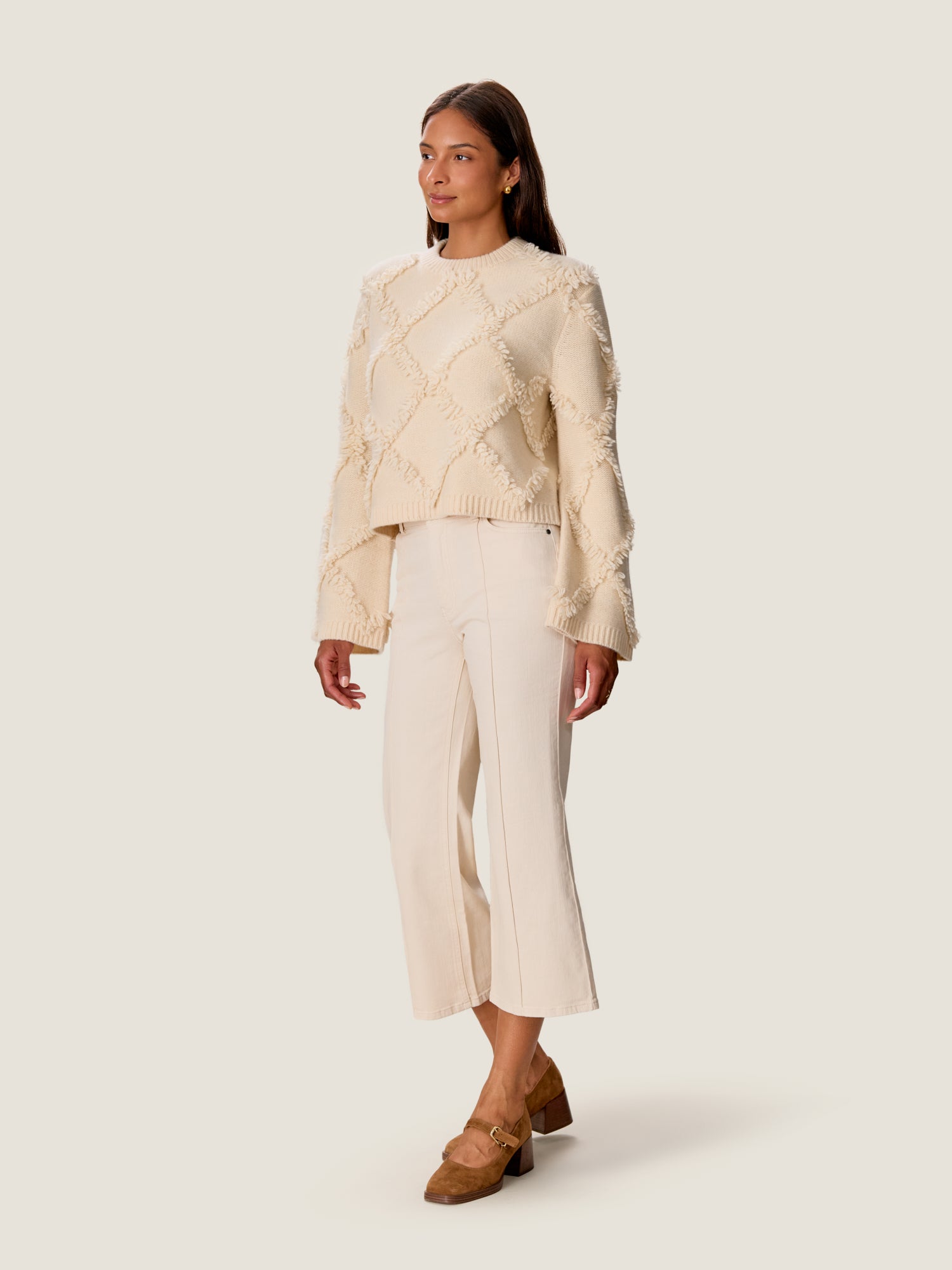 Thea Fringe Sweater in Alabaster by Rebecca Taylor