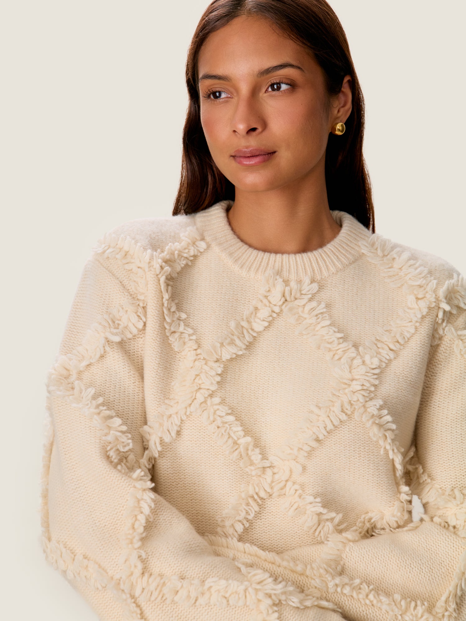 Thea Fringe Sweater in Alabaster by Rebecca Taylor