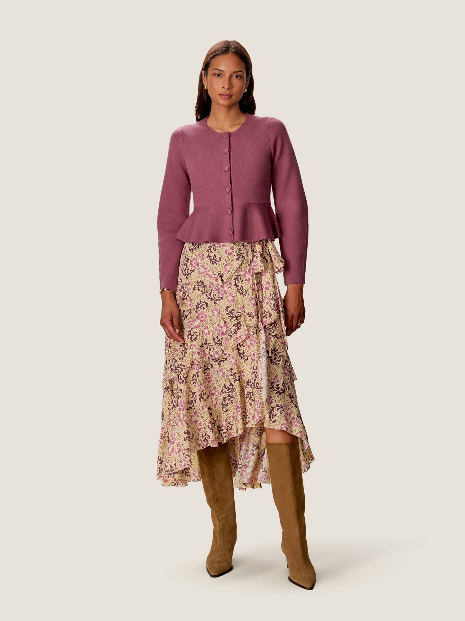 Jocelyn Peplum Cardigan in Soft Plum by Rebecca Taylor