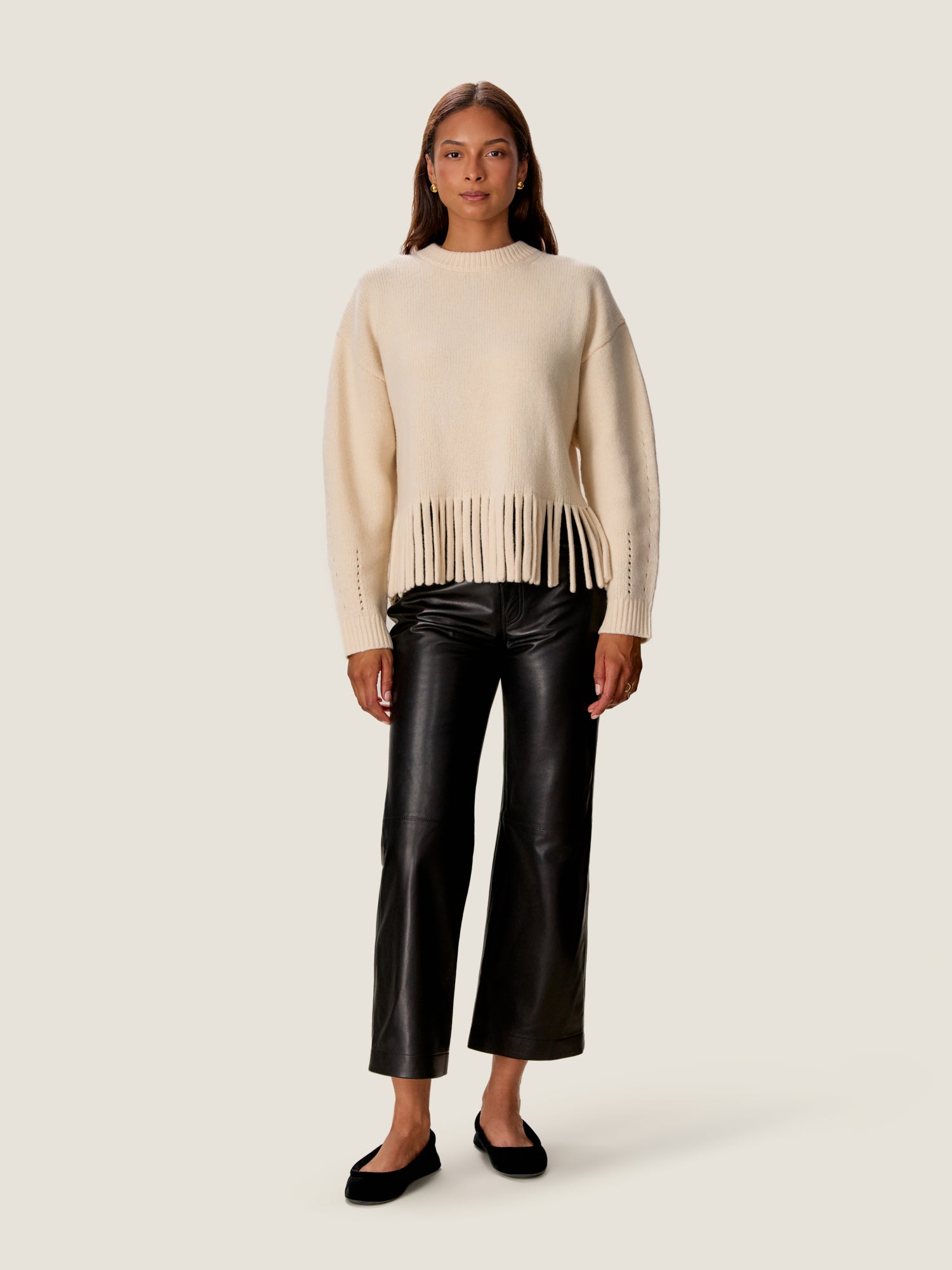 Emelia Fringe Sweater in Alabaster by Rebecca Taylor