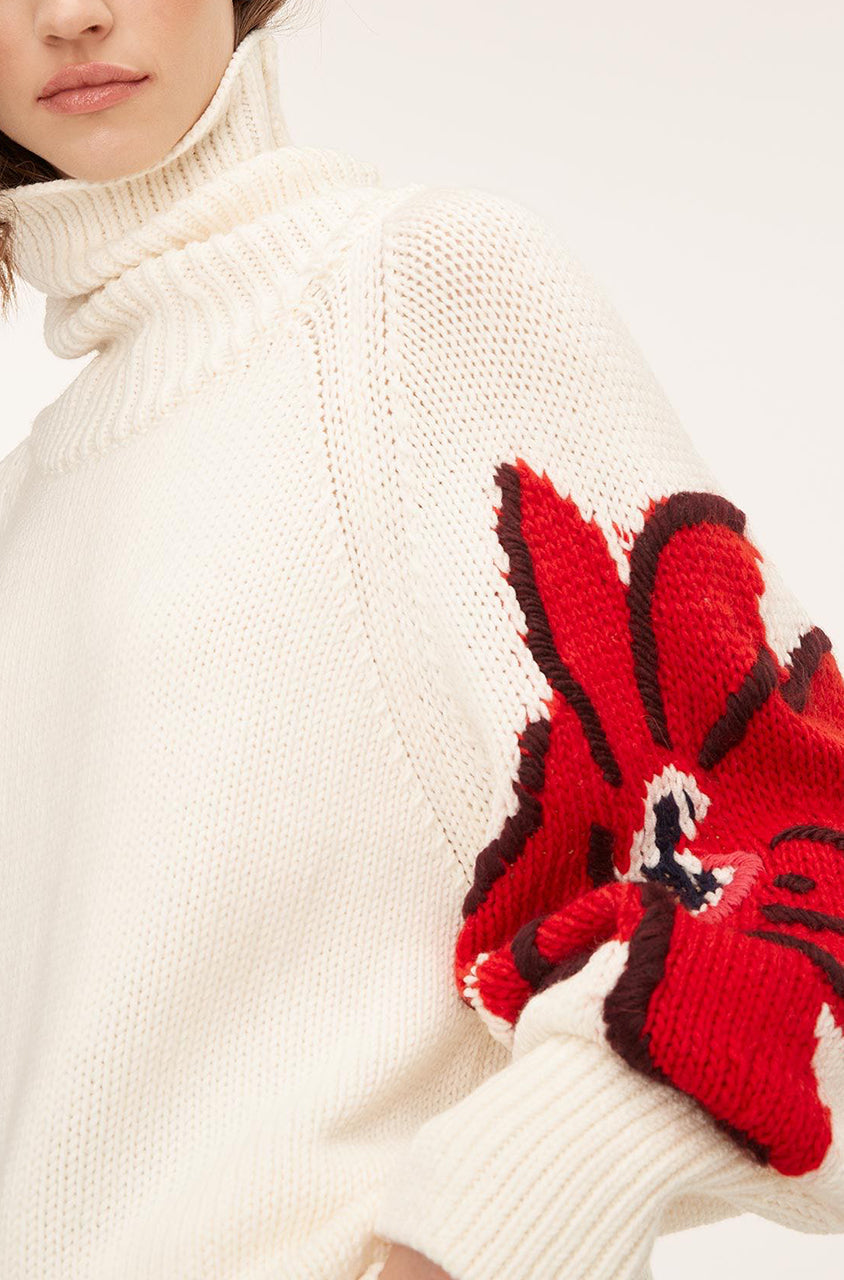 Botanical Intarsia Turtleneck in Strawberry Combo by Rebecca Taylor