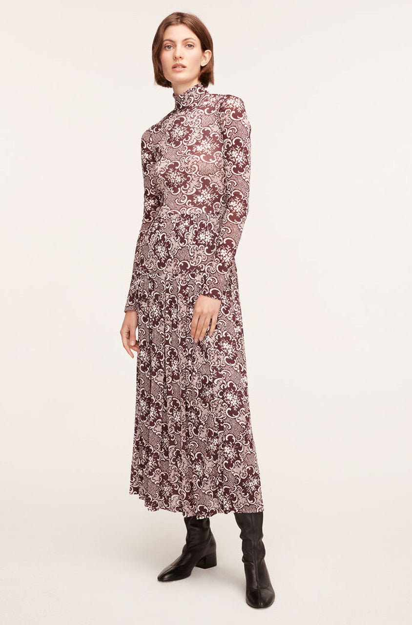 Rochelle Fleur Pleated Mock Neck Dress in Rochelle Fleur Raisin Combo by Rebecca Taylor