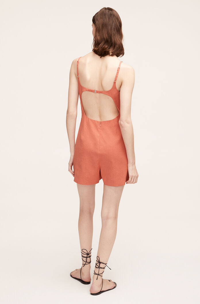 Stretch Linen Skirted Romper in Carnelian by Rebecca Taylor