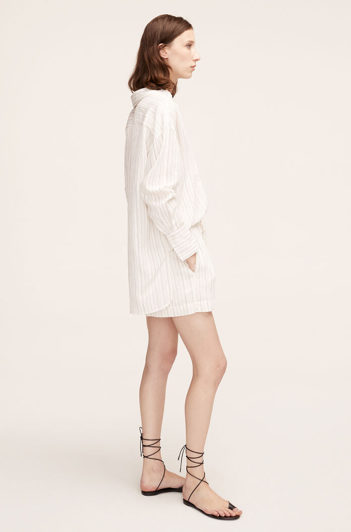 Linen Pajama Short in Rumpled Stripe Snow Combo by Rebecca Taylor