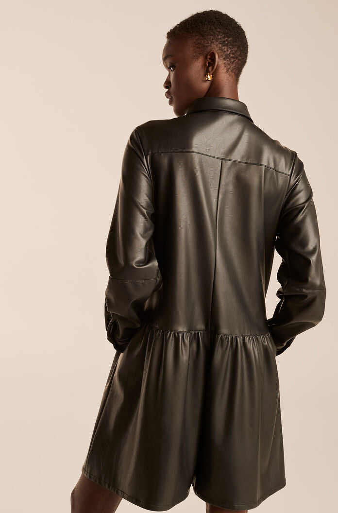 Vegan Leather Romper in Black by Rebecca Taylor
