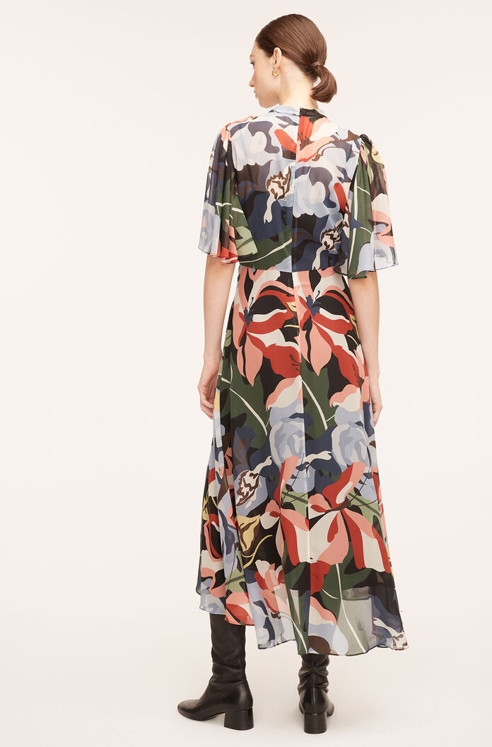 Botanical Garden Silk Flutter Sleeve Dress in Botanical Garden Black Combo by Rebecca Taylor