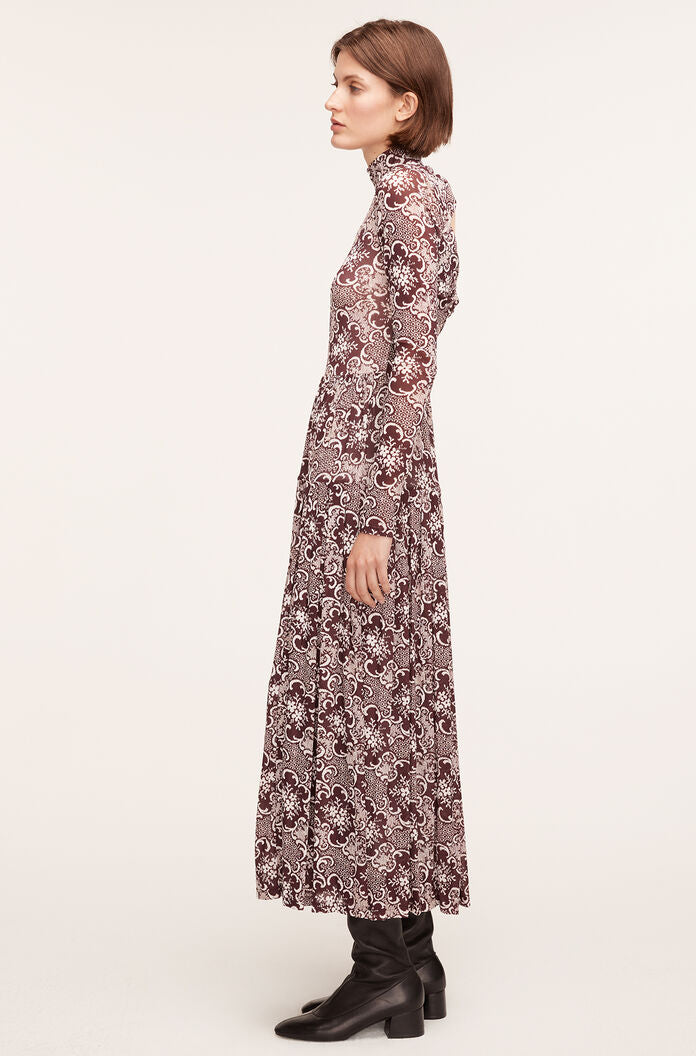 Rochelle Fleur Pleated Mock Neck Dress in Rochelle Fleur Raisin Combo by Rebecca Taylor