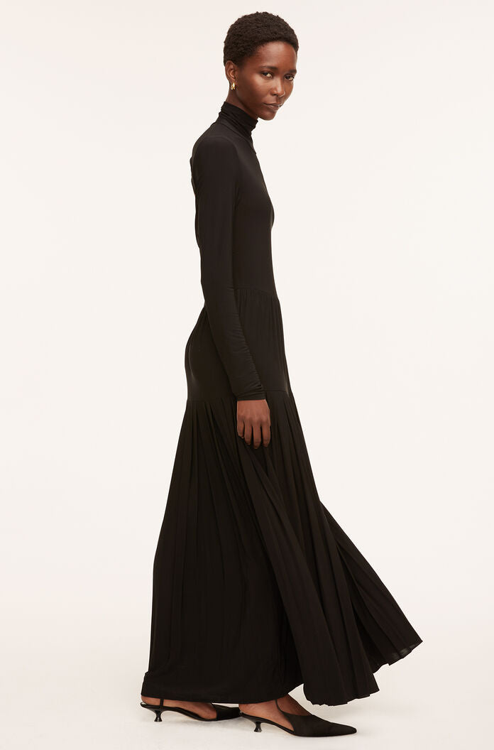 Pleated Knit Mock Neck Dress in Black by Rebecca Taylor