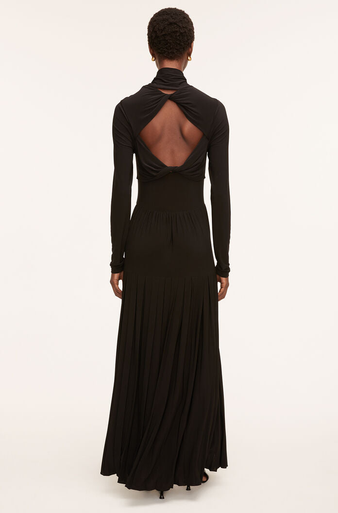 Pleated Knit Mock Neck Dress in Black by Rebecca Taylor