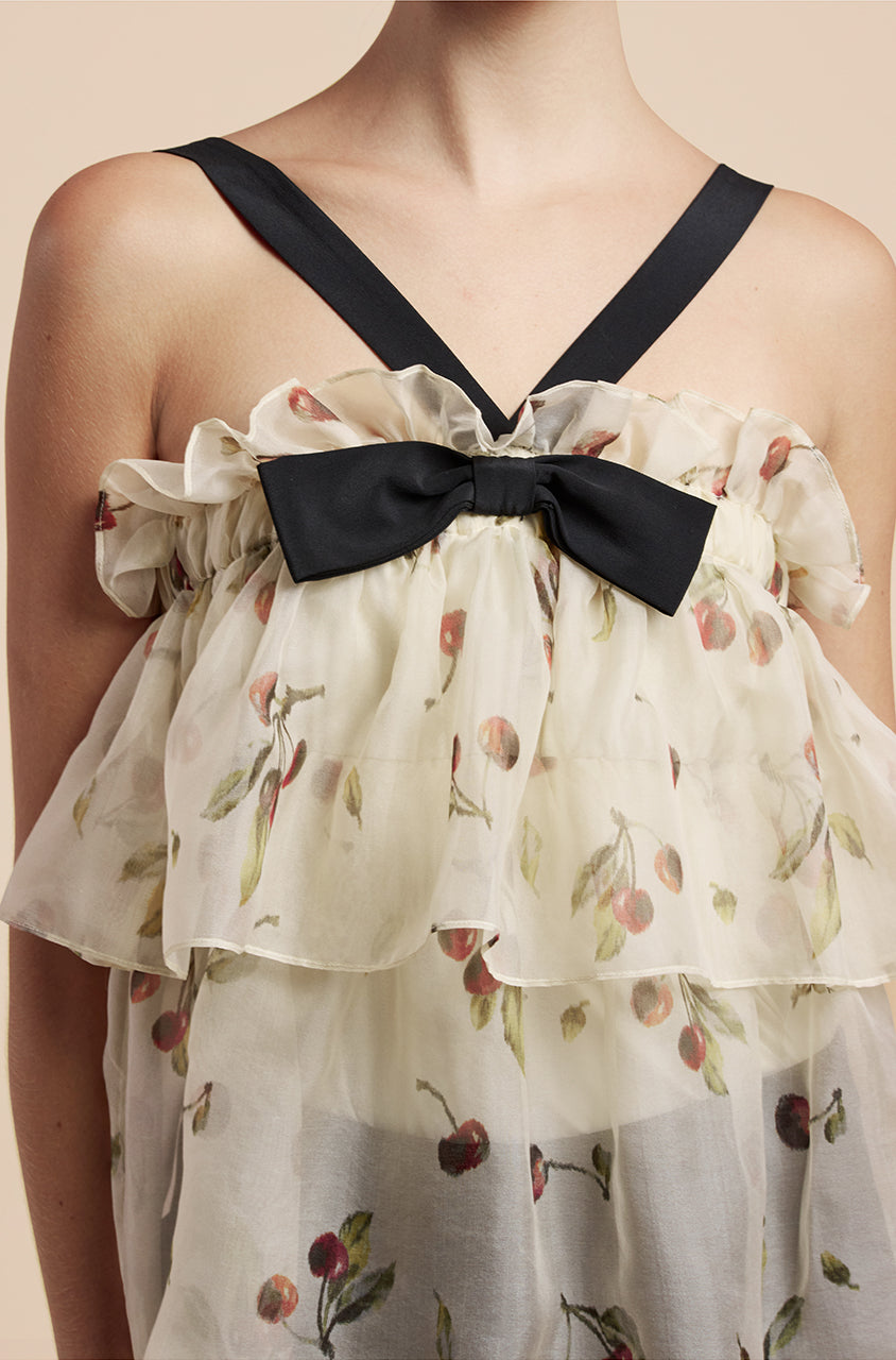 Cherry Tiered Organza Top in Cherry Print Ivory Combo by Rebecca Taylor