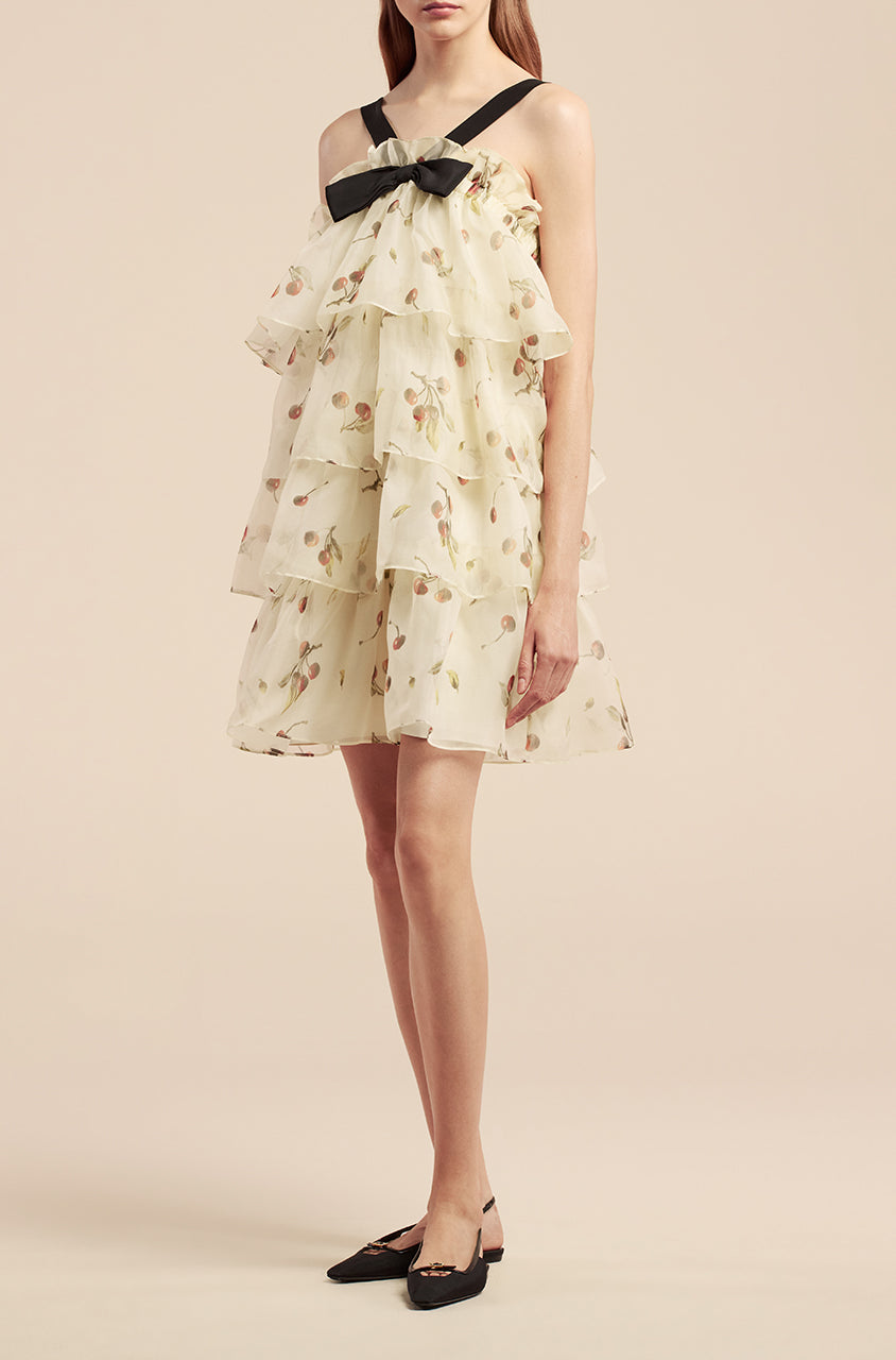 Cherry Tiered Organza Dress in Cherry Print Ivory Combo by Rebecca Taylor