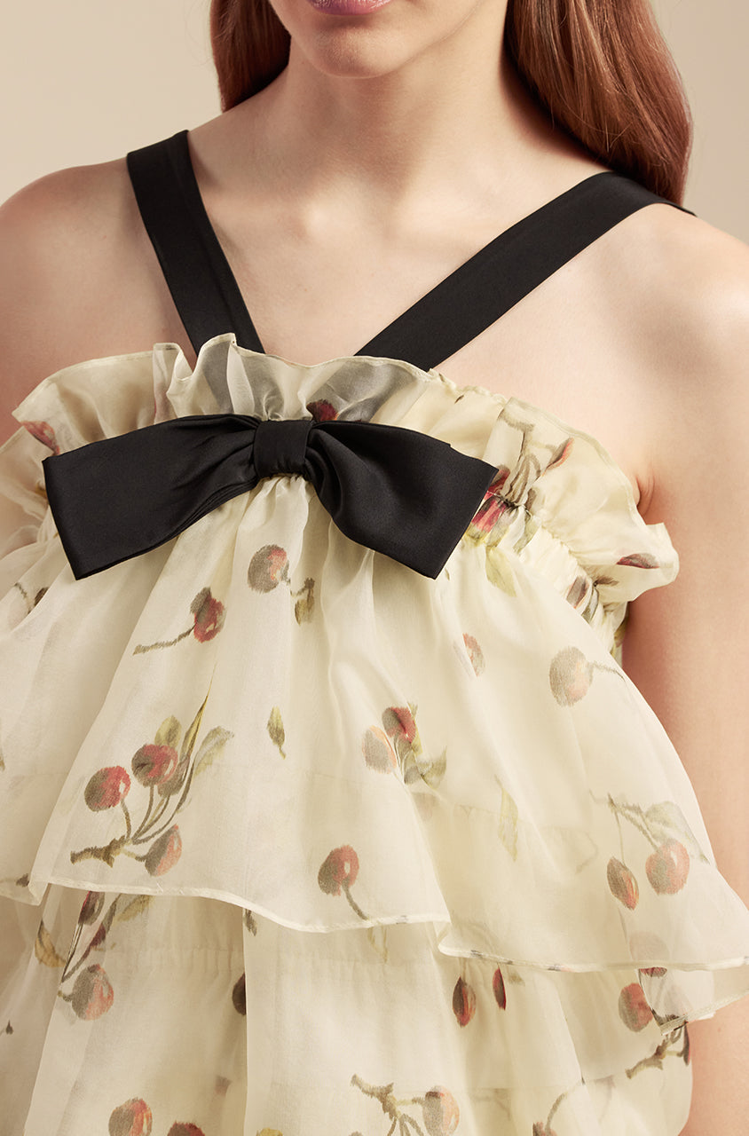 Cherry Tiered Organza Dress in Cherry Print Ivory Combo by Rebecca Taylor