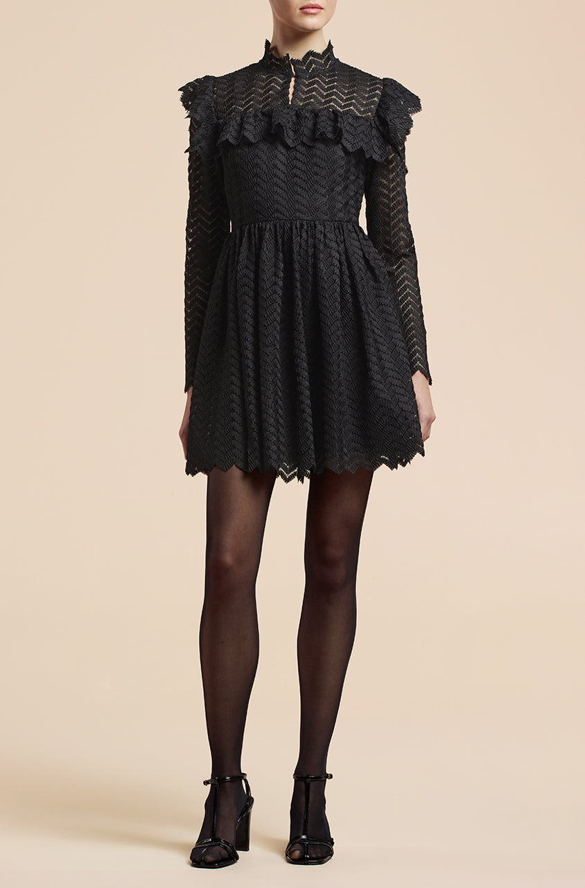 Chevron Lace Dress in Black by Rebecca Taylor