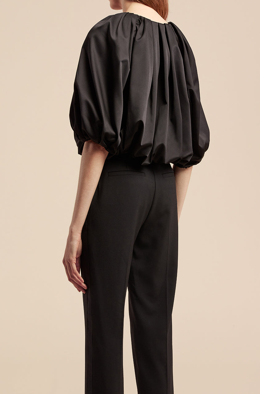 Black Draped Pleated Top Sateen Bubble Top in Black by Rebecca Taylor