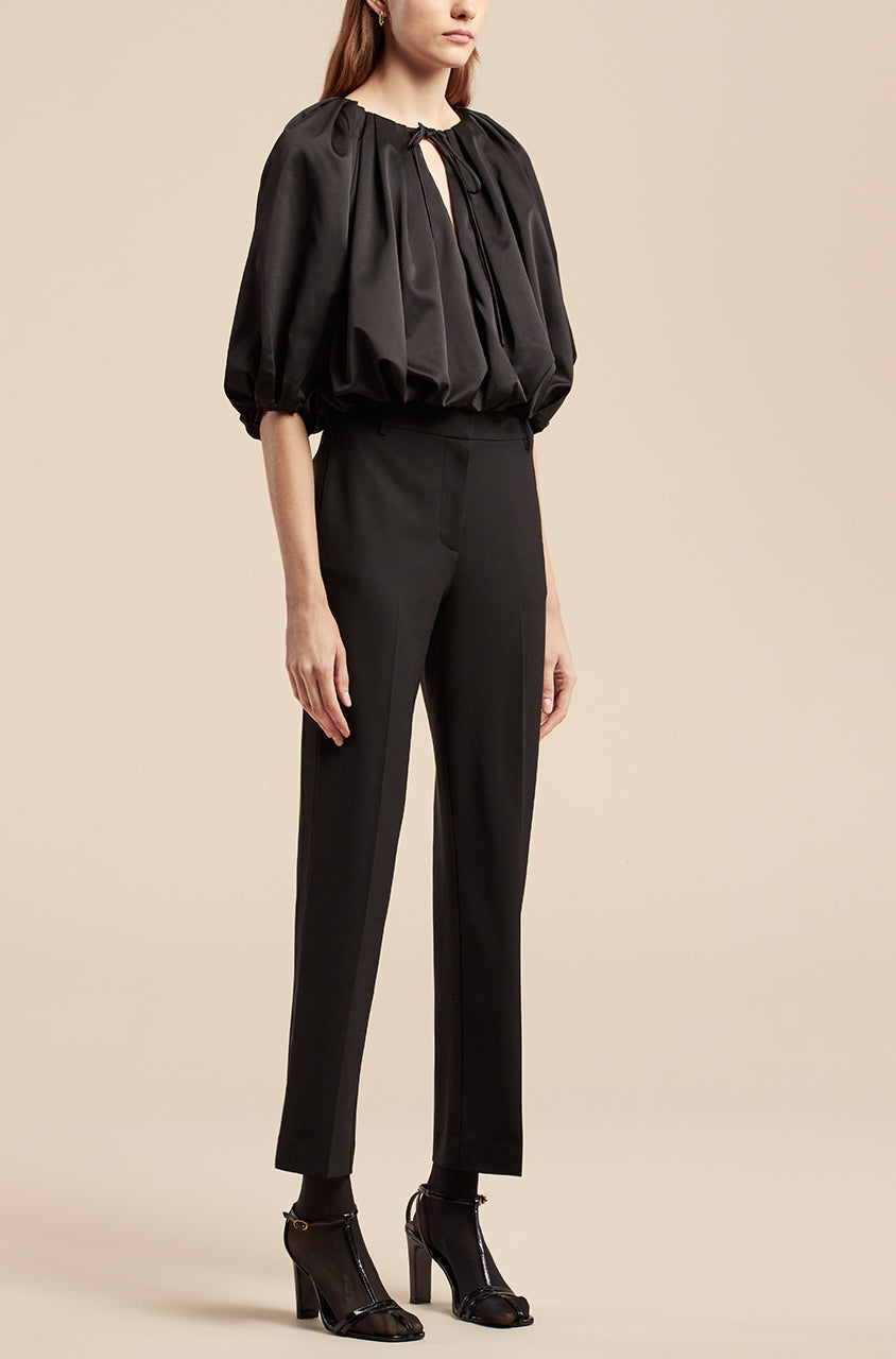 Black Draped Pleated Top Sateen Bubble Top in Black by Rebecca Taylor