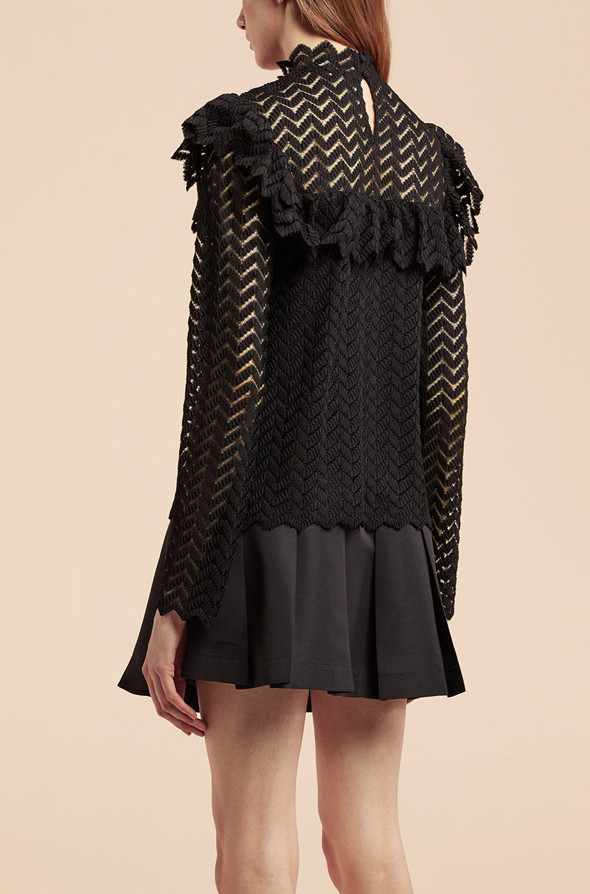 Chevron Lace Top in Black by Rebecca Taylor