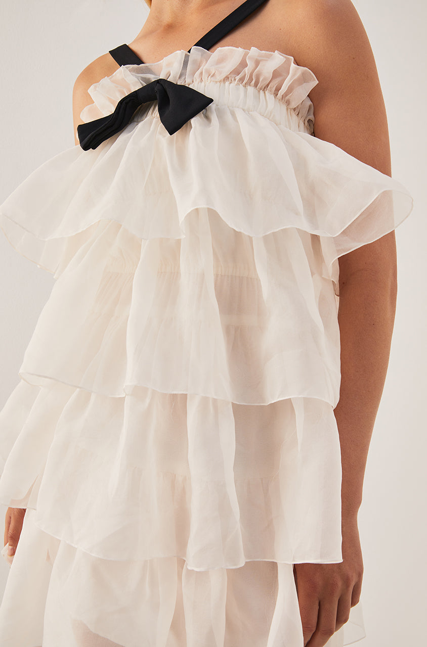 Tiered Organza Dress in Ivory/ Black by Rebecca Taylor