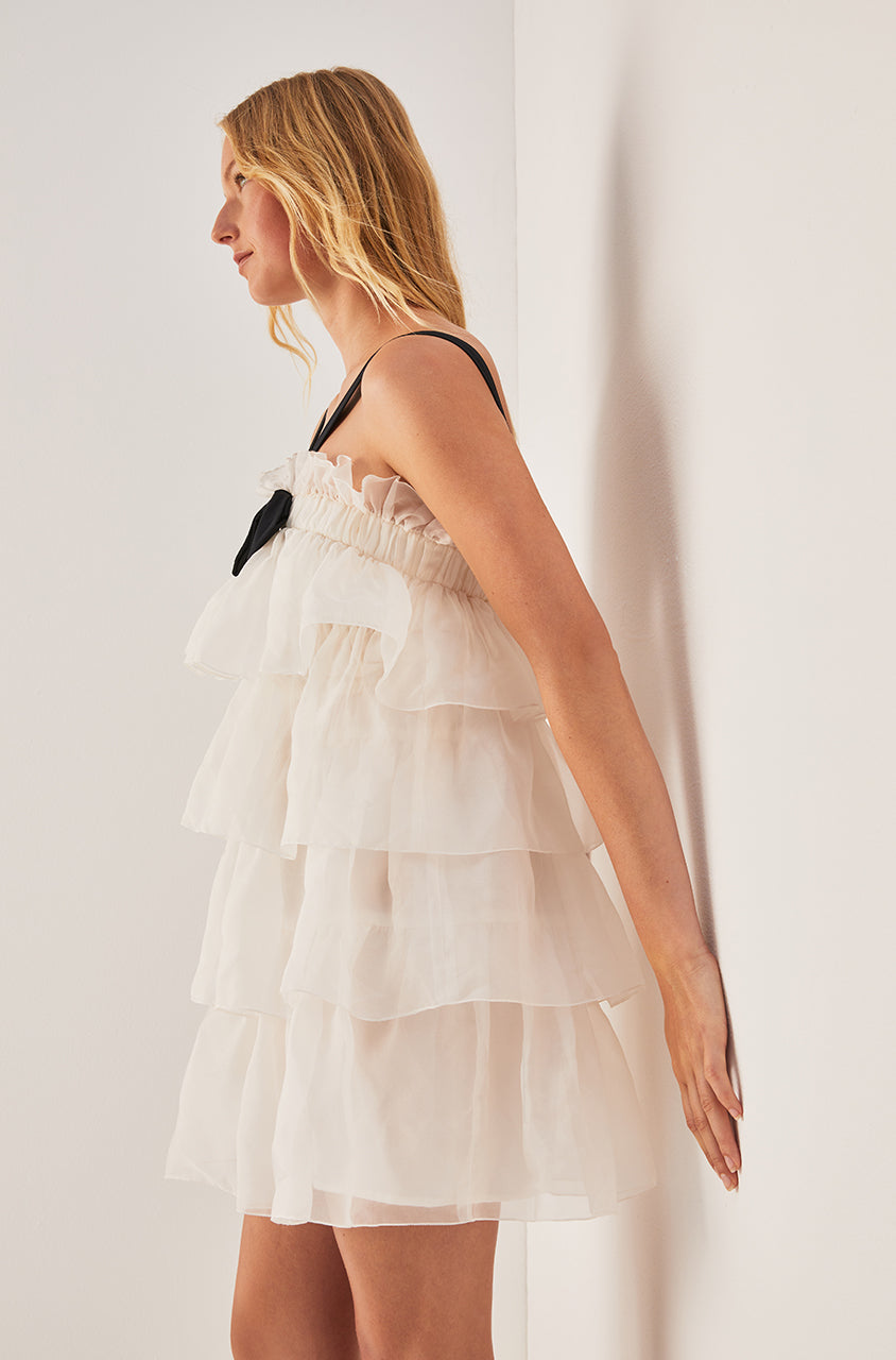 Tiered Organza Dress in Ivory/ Black by Rebecca Taylor