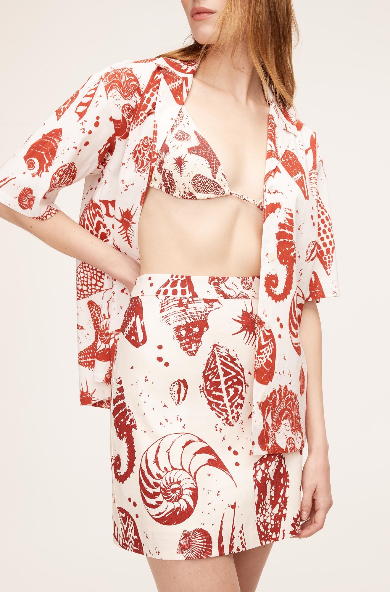 Sea Shore Mini Skirt in Sea Shore Print Red Clay Combo by Rebecca Taylor