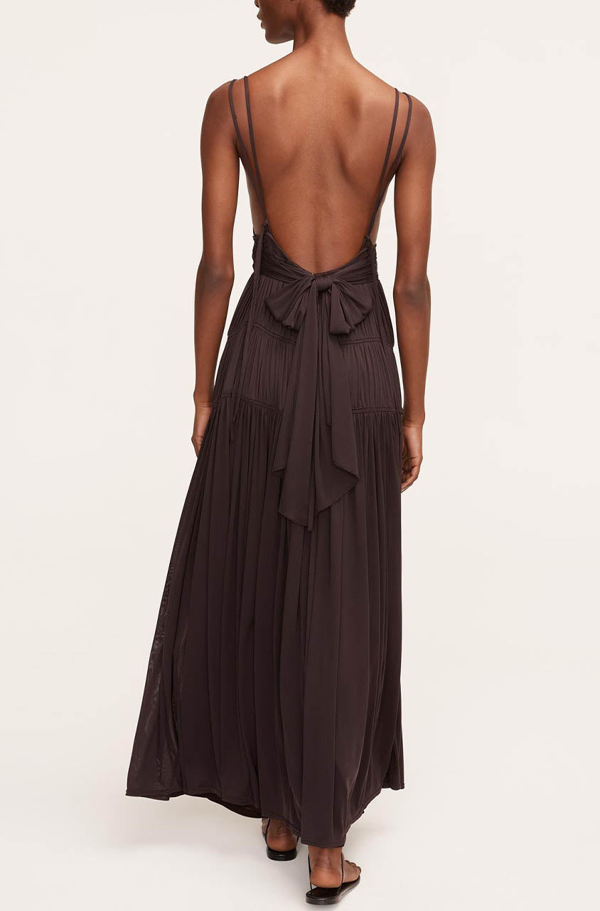 Ruched Mesh Maxi Dress Walnut / 14