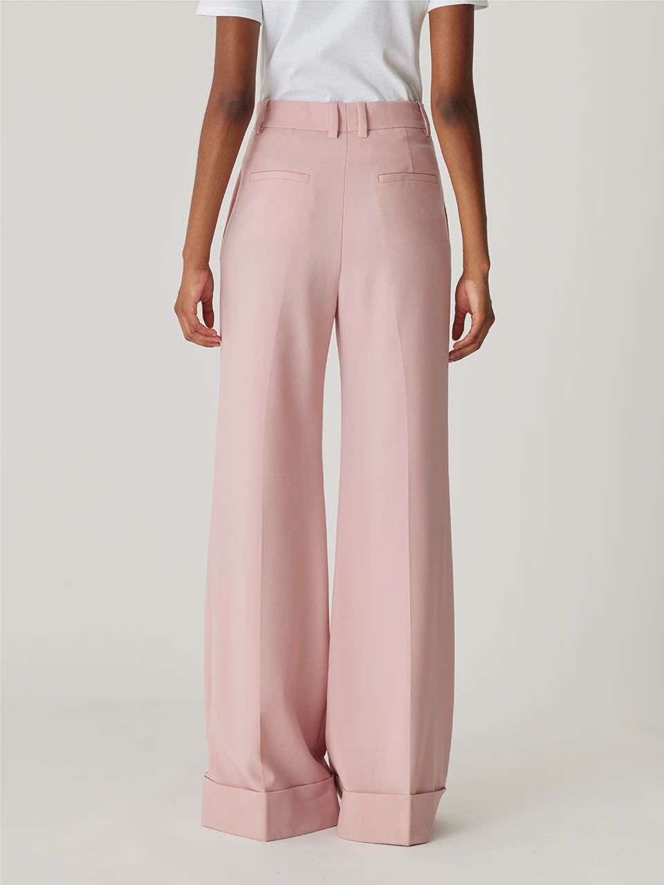 Pink High-Waist Suit Pants Calvary Twill Wide Leg Trouser in Calamine Pink by Rebecca Taylor
