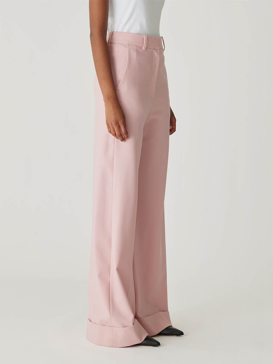 Pink High-Waist Suit Pants Calvary Twill Wide Leg Trouser in Calamine Pink by Rebecca Taylor