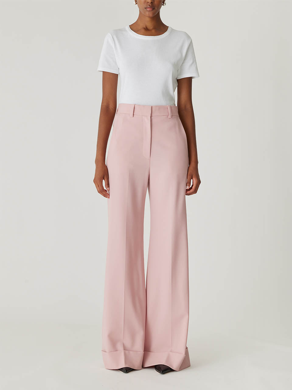 Pink High-Waist Suit Pants Calvary Twill Wide Leg Trouser in Calamine Pink by Rebecca Taylor