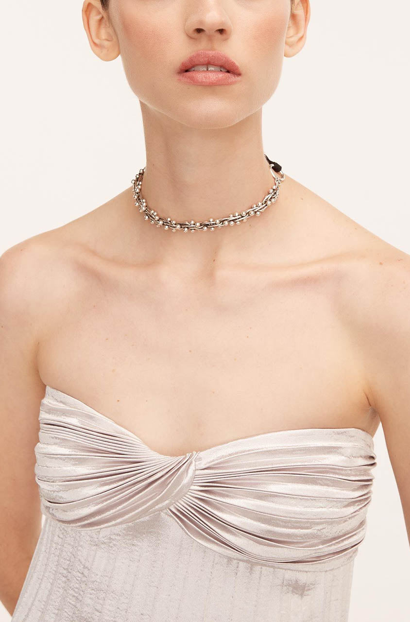 Silver Lamé Pleated Dress