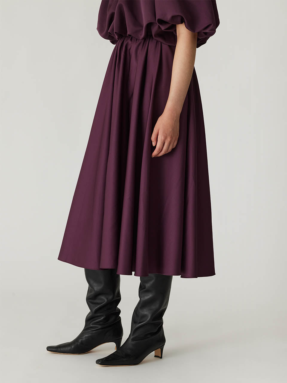 Plum Streamlined Midi Skirt Techy Sateen Skirt in Plum by Rebecca Taylor