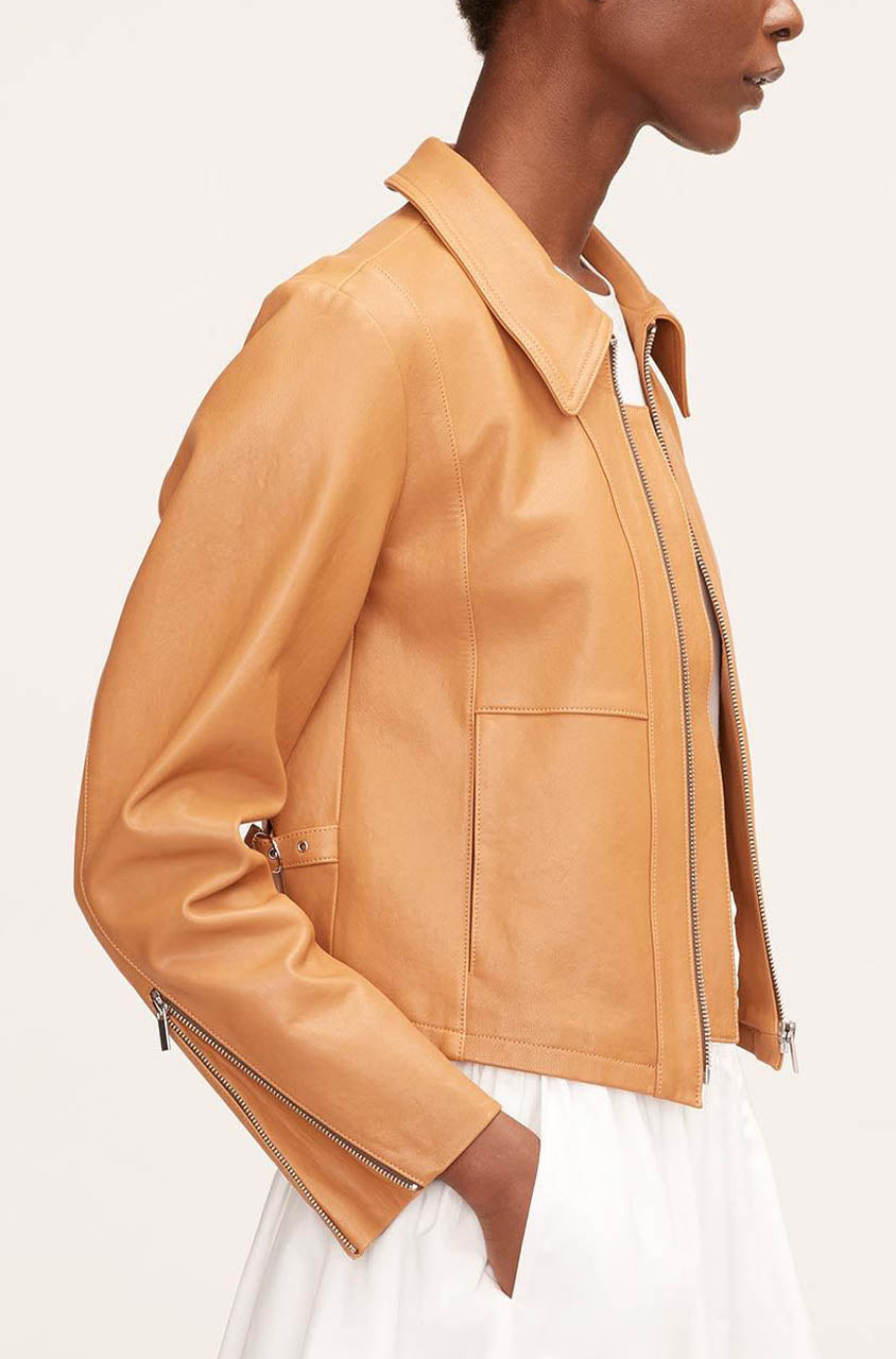  Ladies Pebbled Leather Moto in Clay by Rebecca Taylor