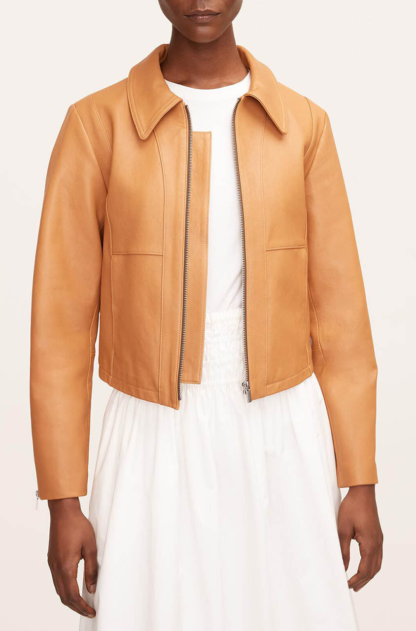  Ladies Pebbled Leather Moto in Clay by Rebecca Taylor