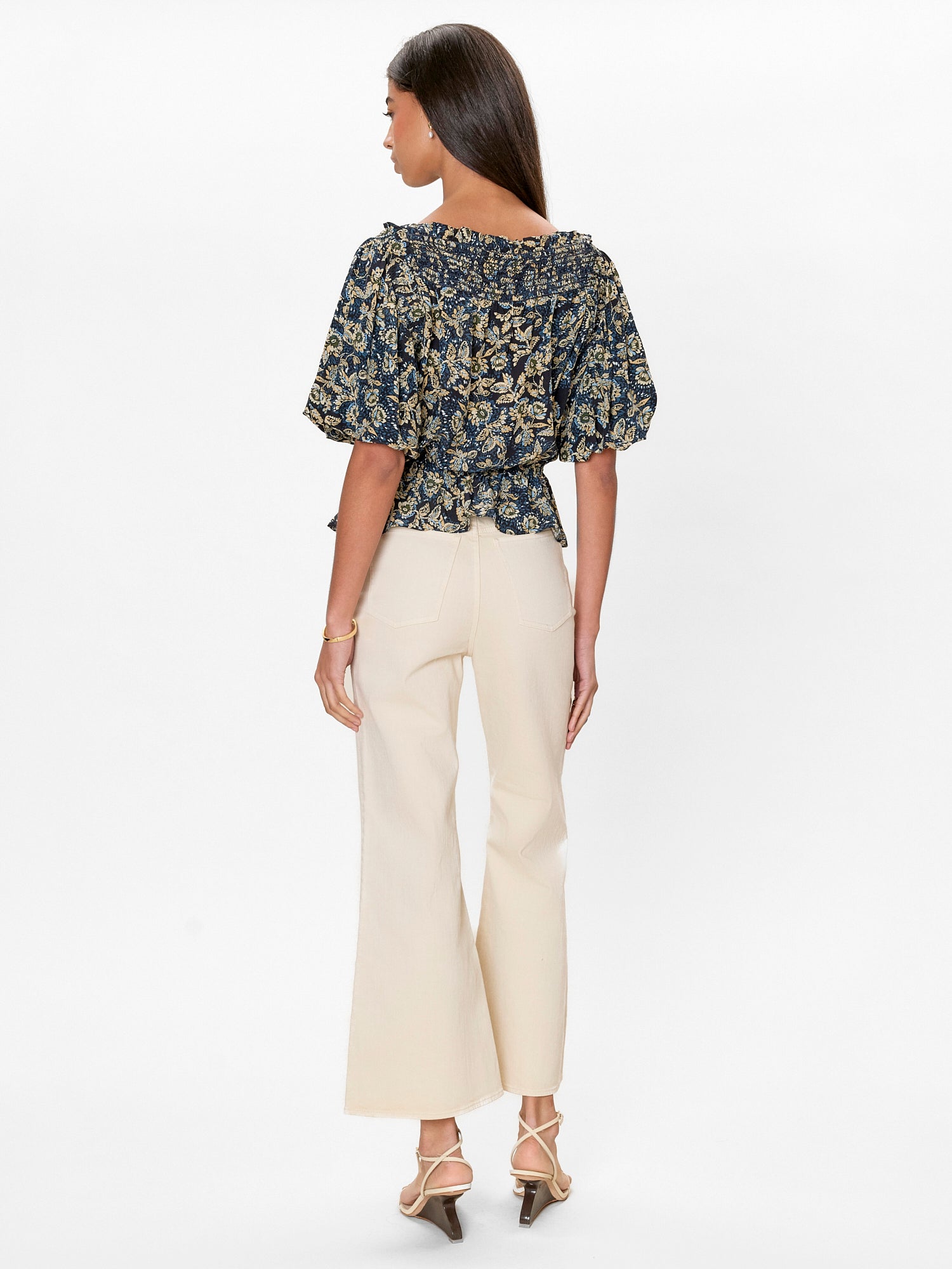 Charlene Smocked Top in Navy Multi by Rebecca Taylor