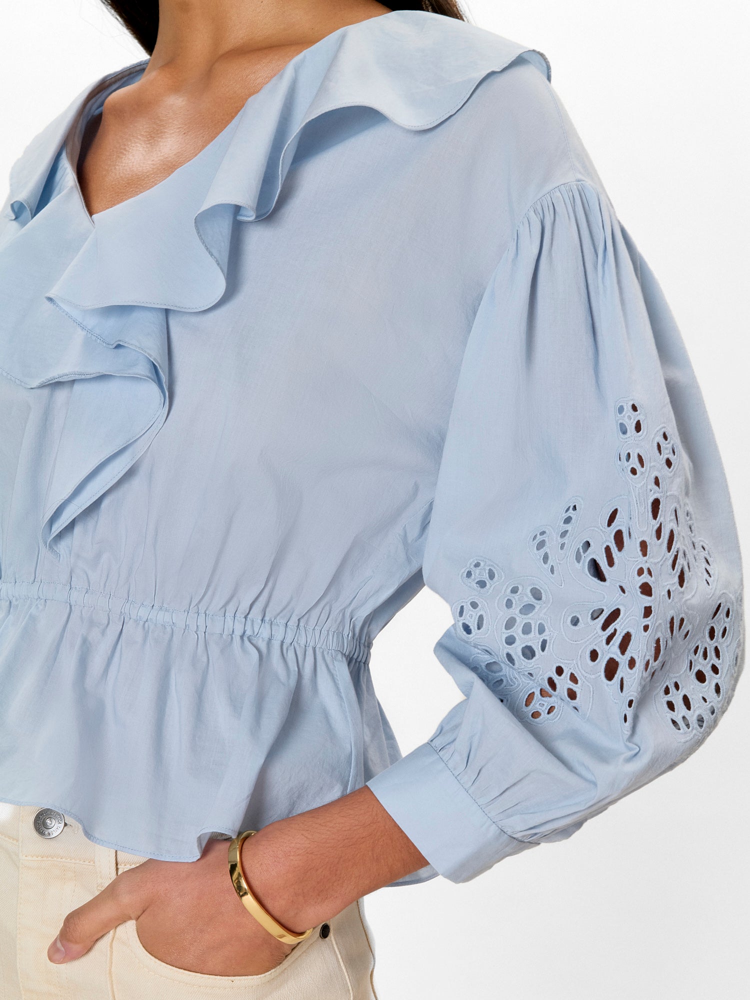  Lorelai Embroidered Blouse in Chambray by Rebecca Taylor