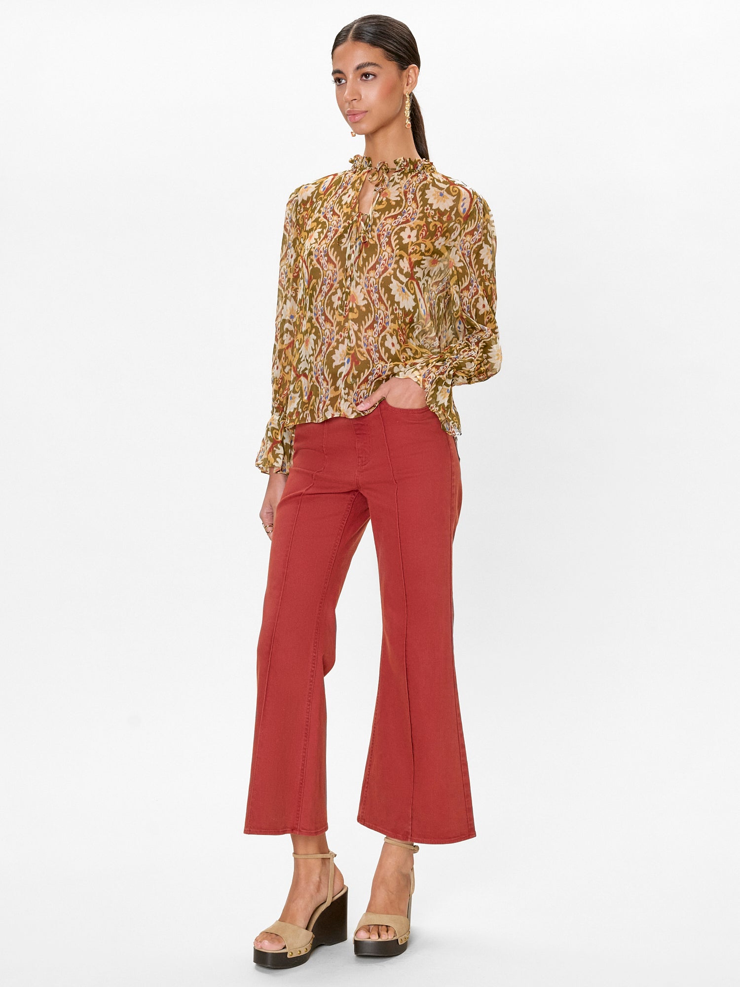  Isha Printed Blouse in Pesto Combo by Rebecca Taylor