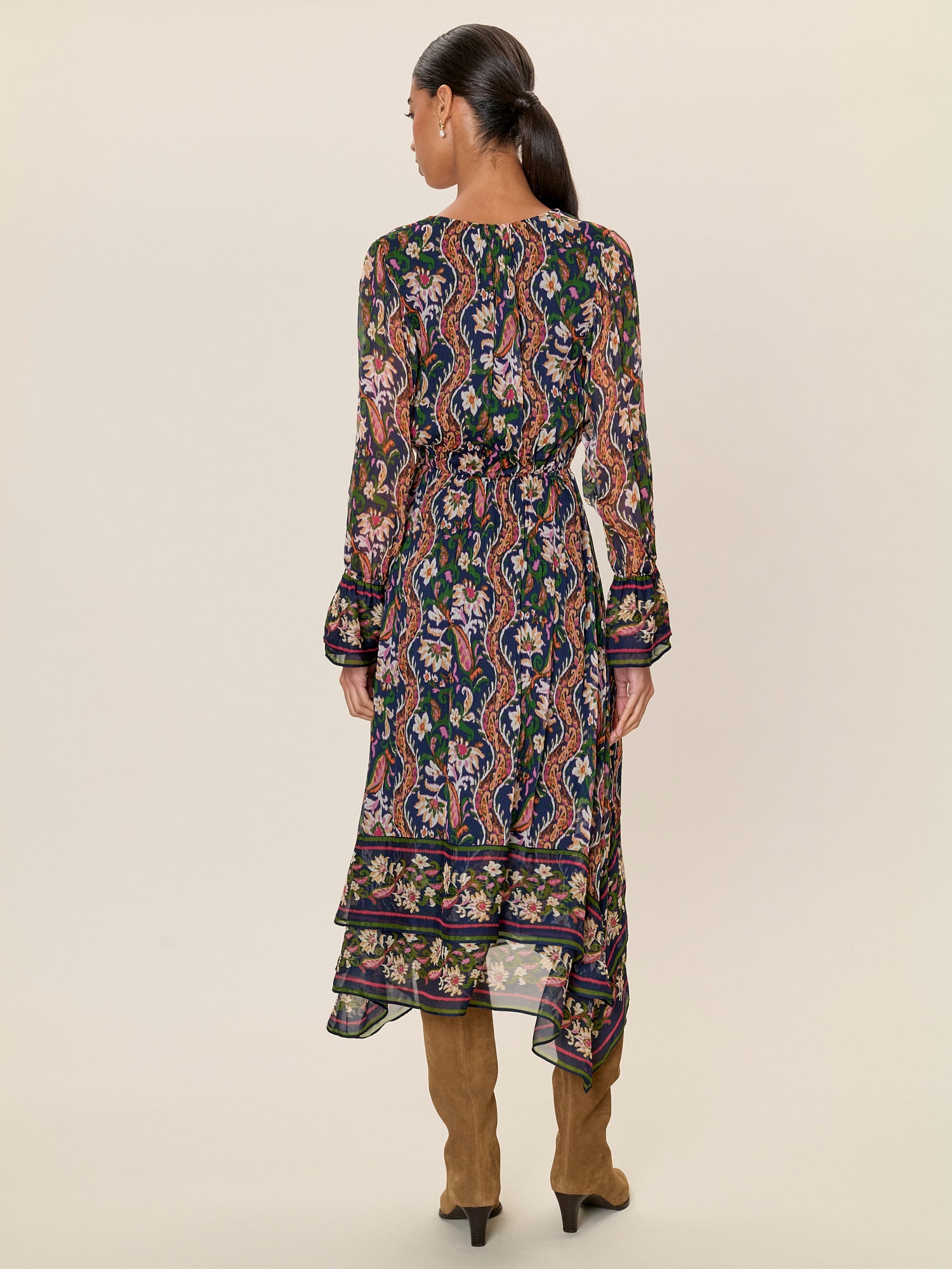  Isha Long  Sleeve Dress in Navy Combo by Rebecca Taylor