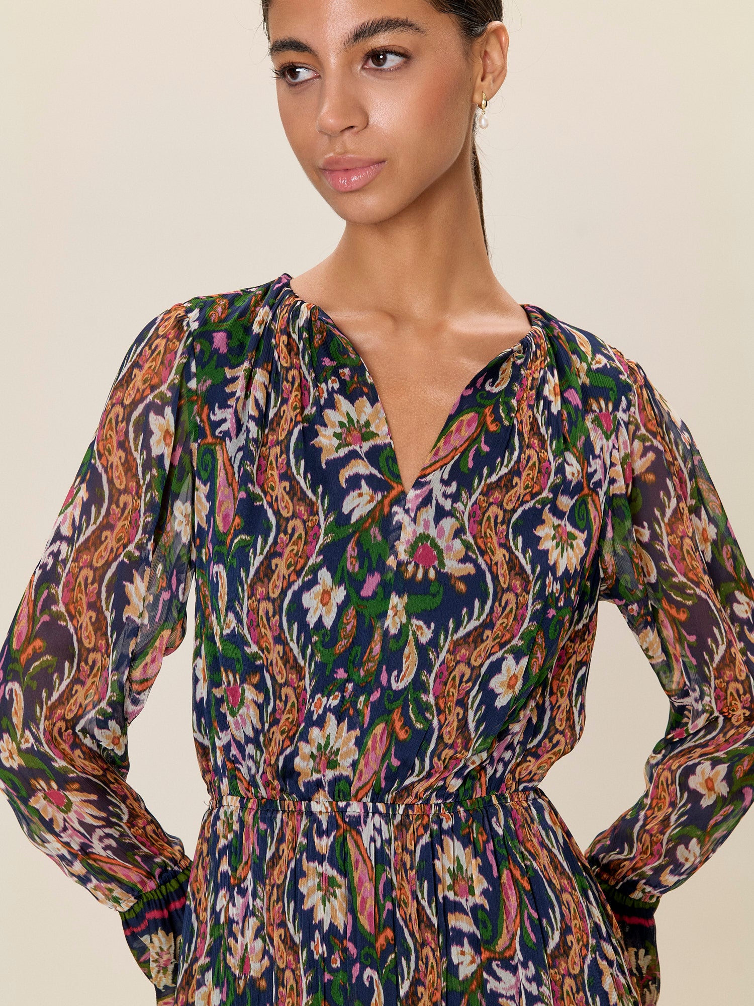  Isha Long  Sleeve Dress in Navy Combo by Rebecca Taylor