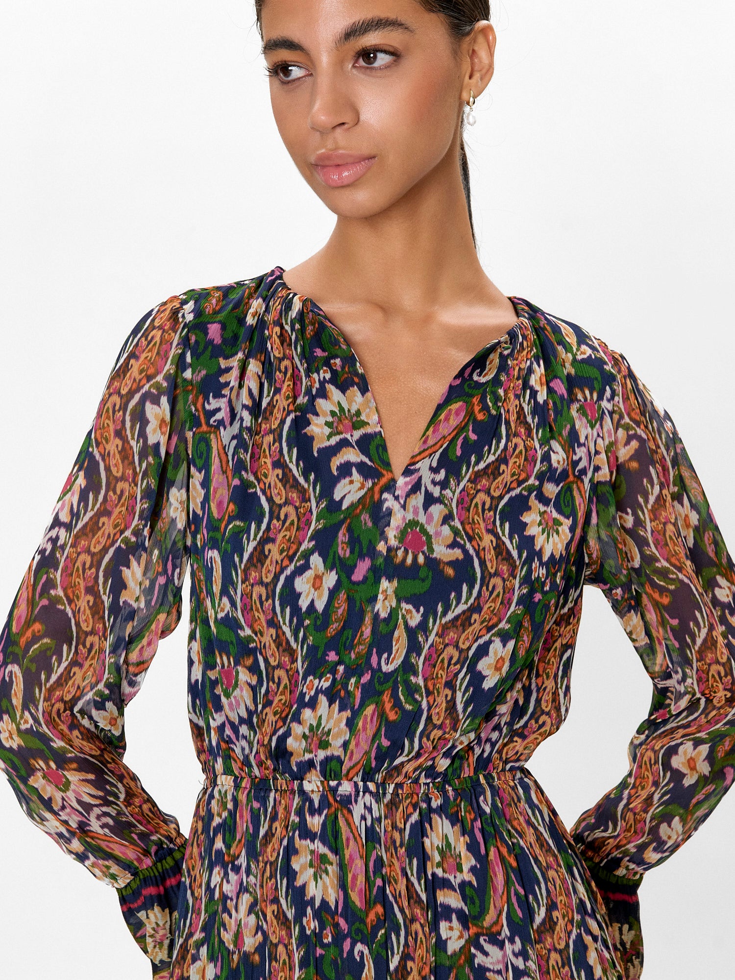  Isha Long  Sleeve Dress in Navy Combo by Rebecca Taylor