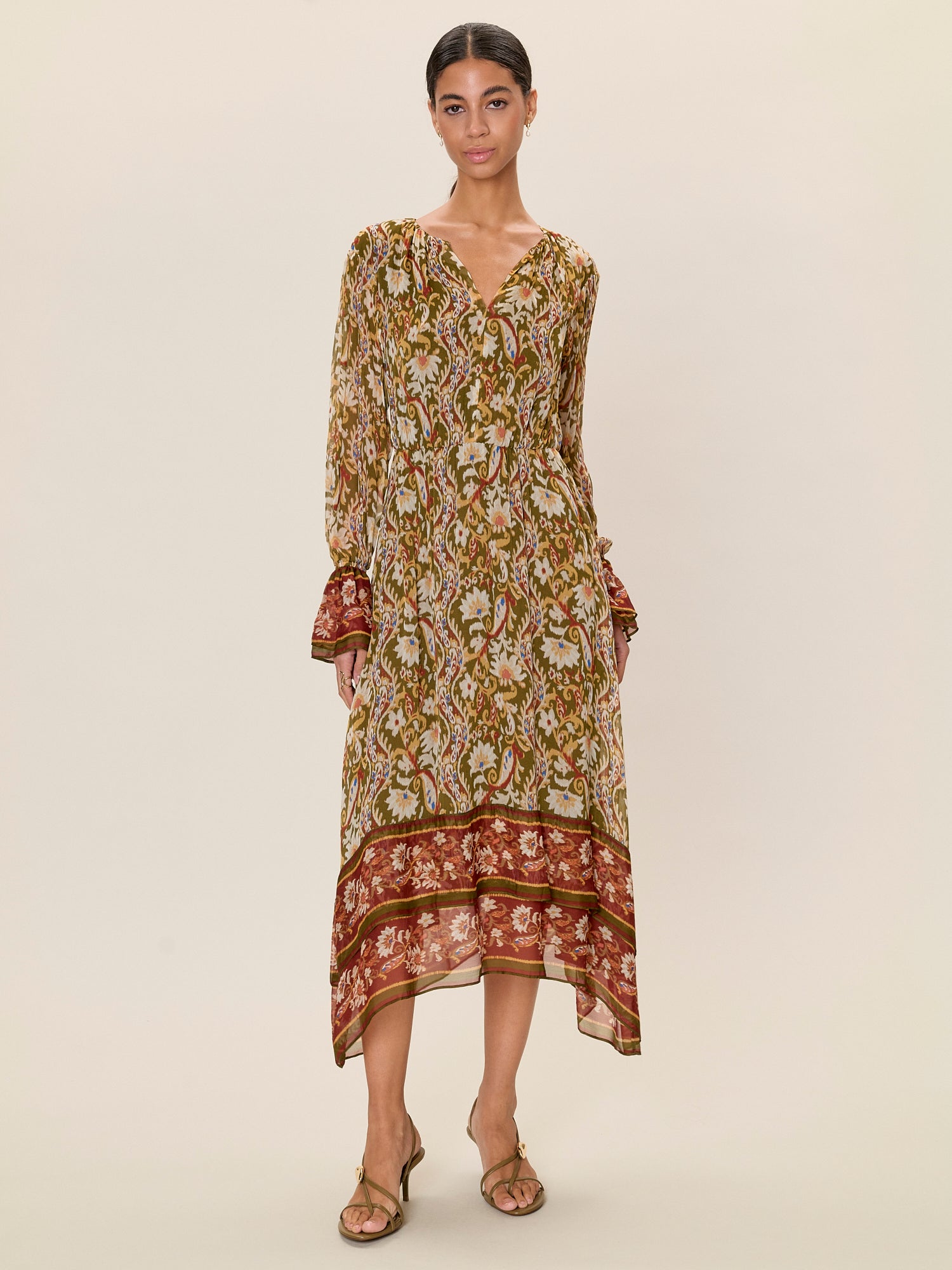  Isha Long  Sleeve Dress in Pesto Combo by Rebecca Taylor