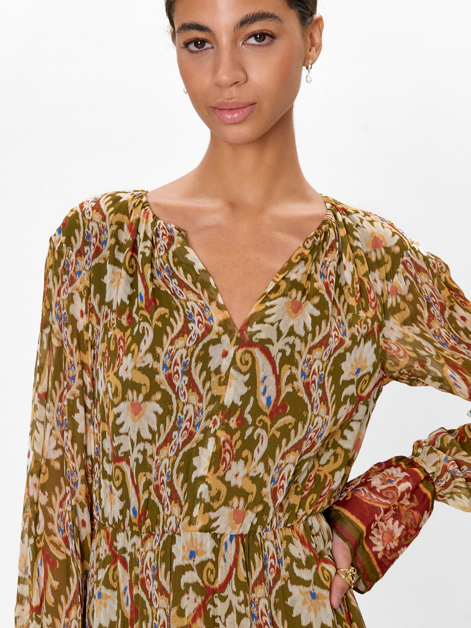  Isha Long  Sleeve Dress in Pesto Combo by Rebecca Taylor