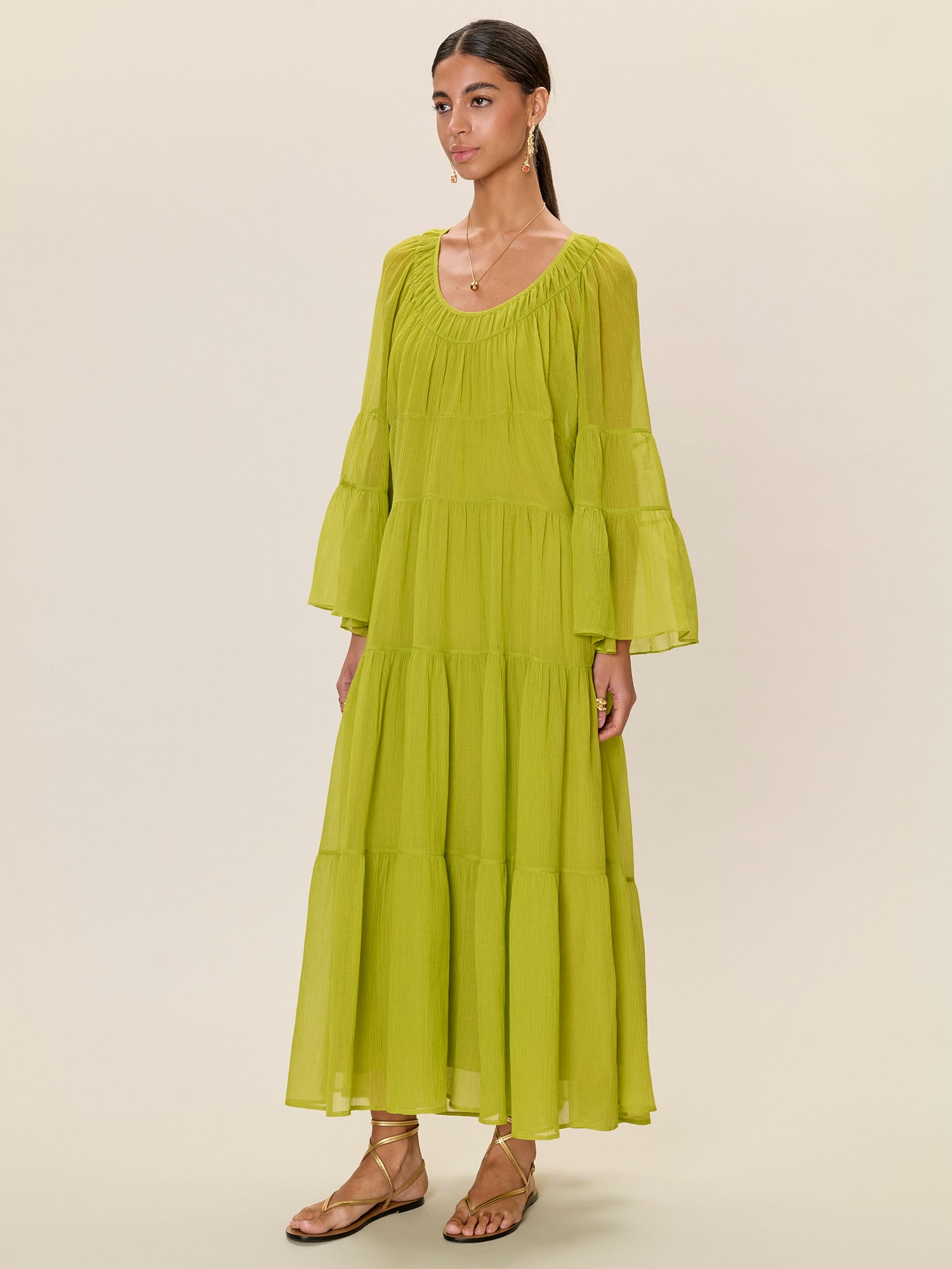  Skye Tiered Dress in Pear Green by Rebecca Taylor