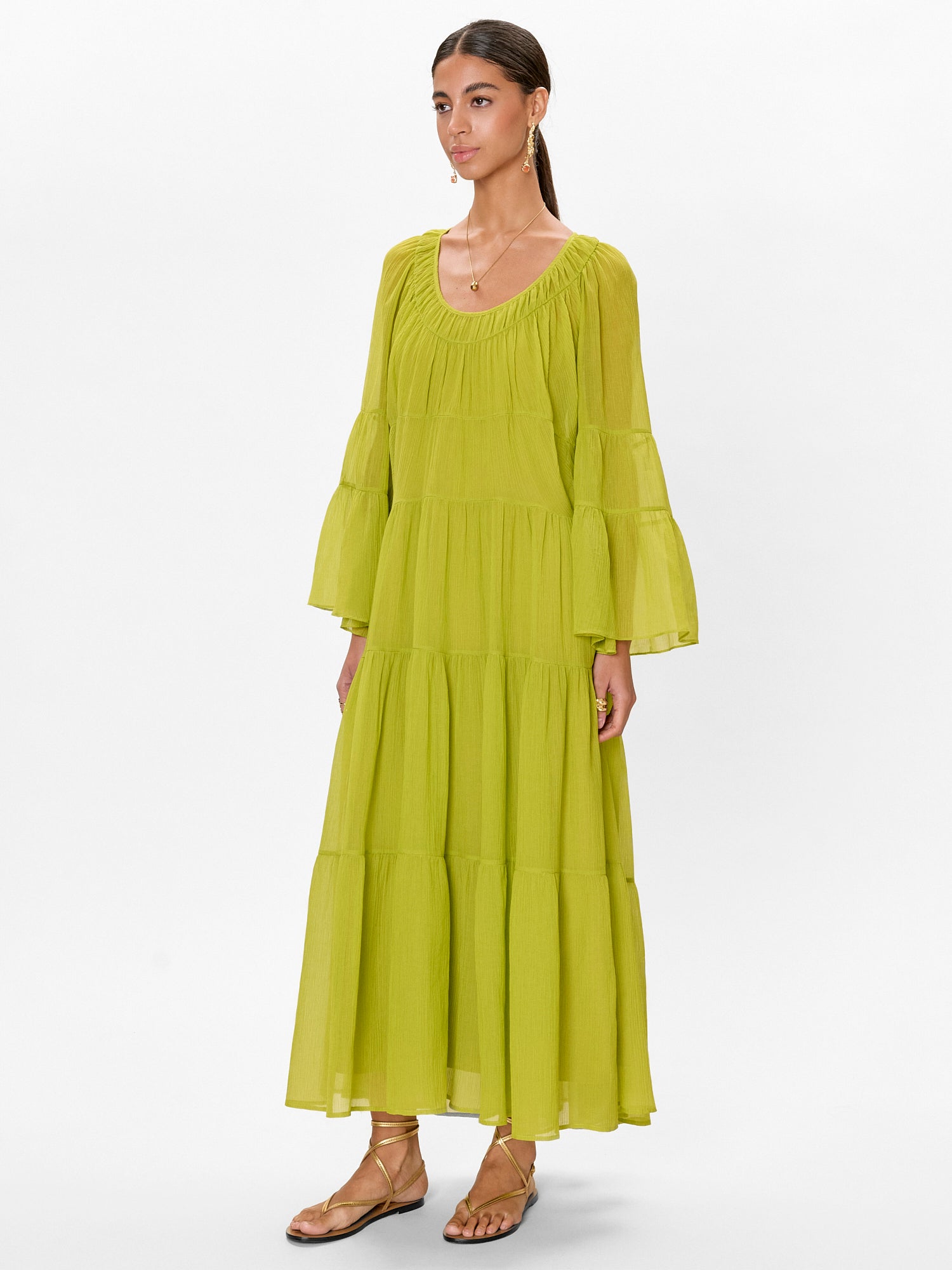 tiered dresses Women's Skye Dress | Color: Pear Green back design completes the Keting Black Sequined Feather Krikor_Jabotian Child  Size:child-8