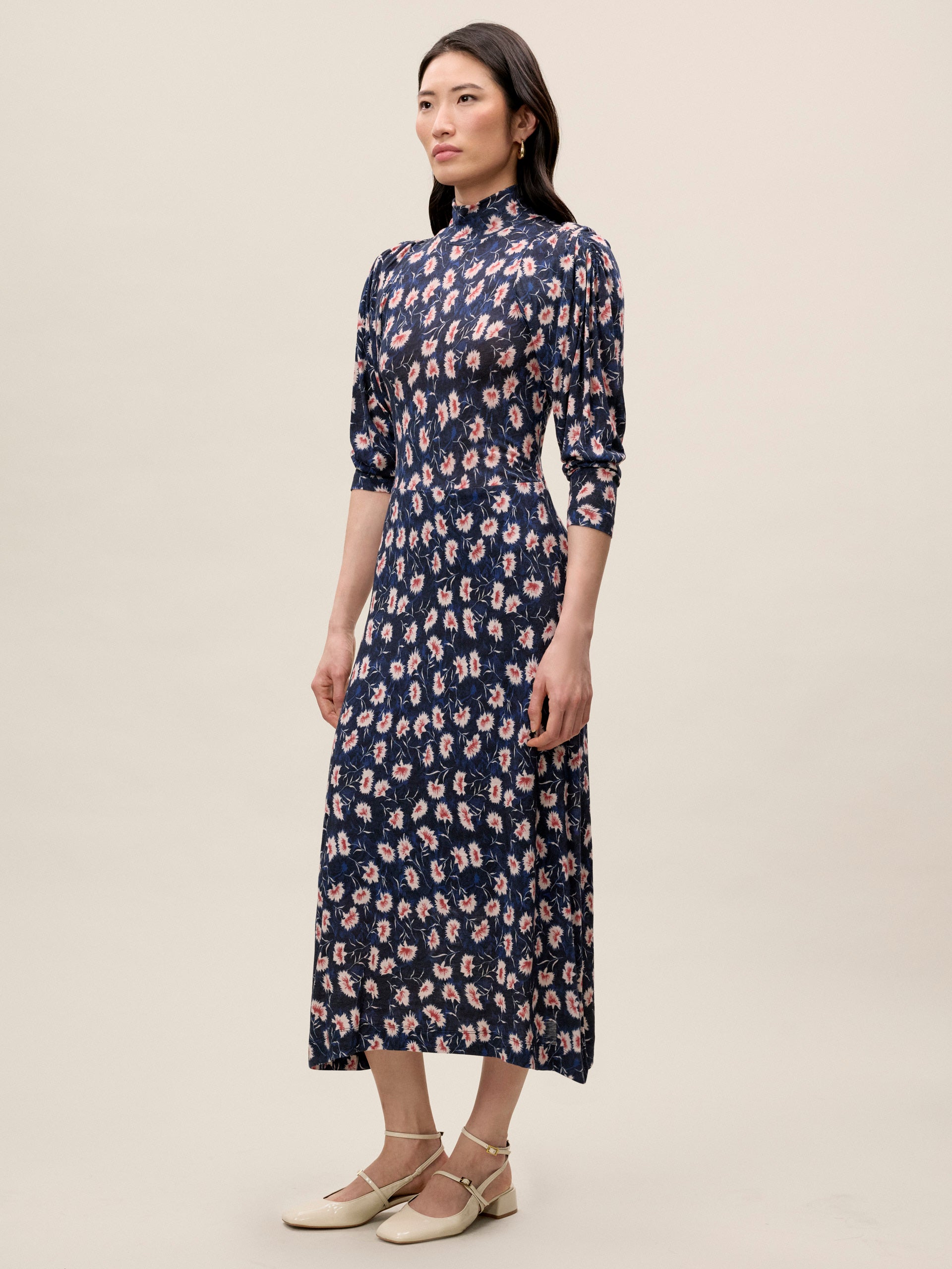  Long Sleeve Turtleneck Dress in Black Combo by Rebecca Taylor